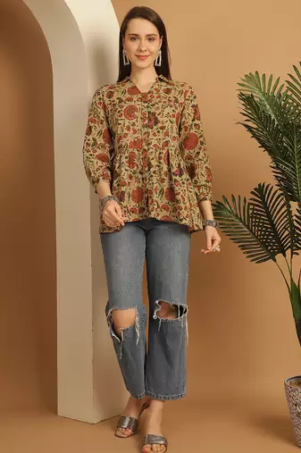 women's pure cotton jaipuri printed short top