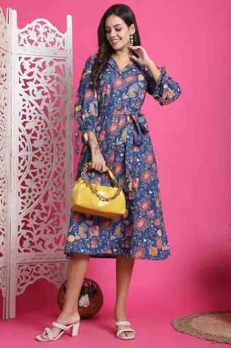 women's pure cotton jaipuri printed western dress