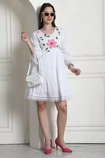 women's cotton brush printed western dress