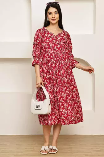 women's pure cotton jaipuri printed western dress