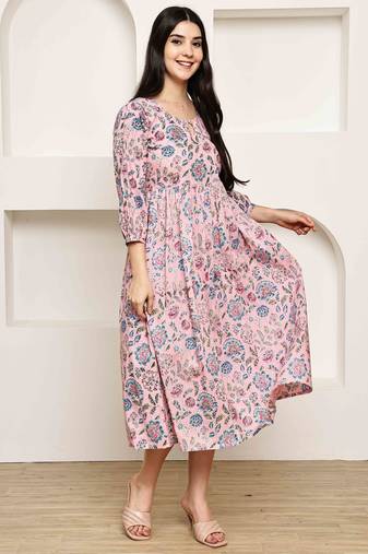 women's pure cotton jaipuri printed western dress