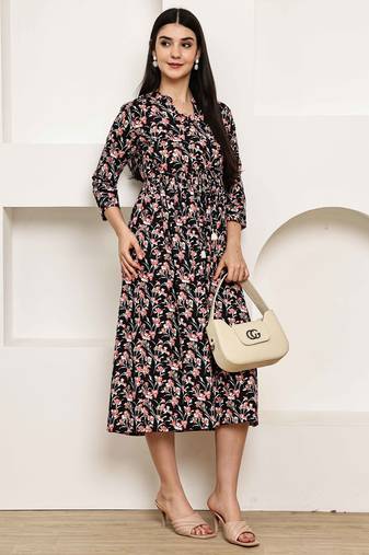 women's pure cotton jaipuri printed western dress