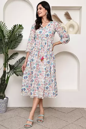 women's pure cotton jaipuri printed western dress