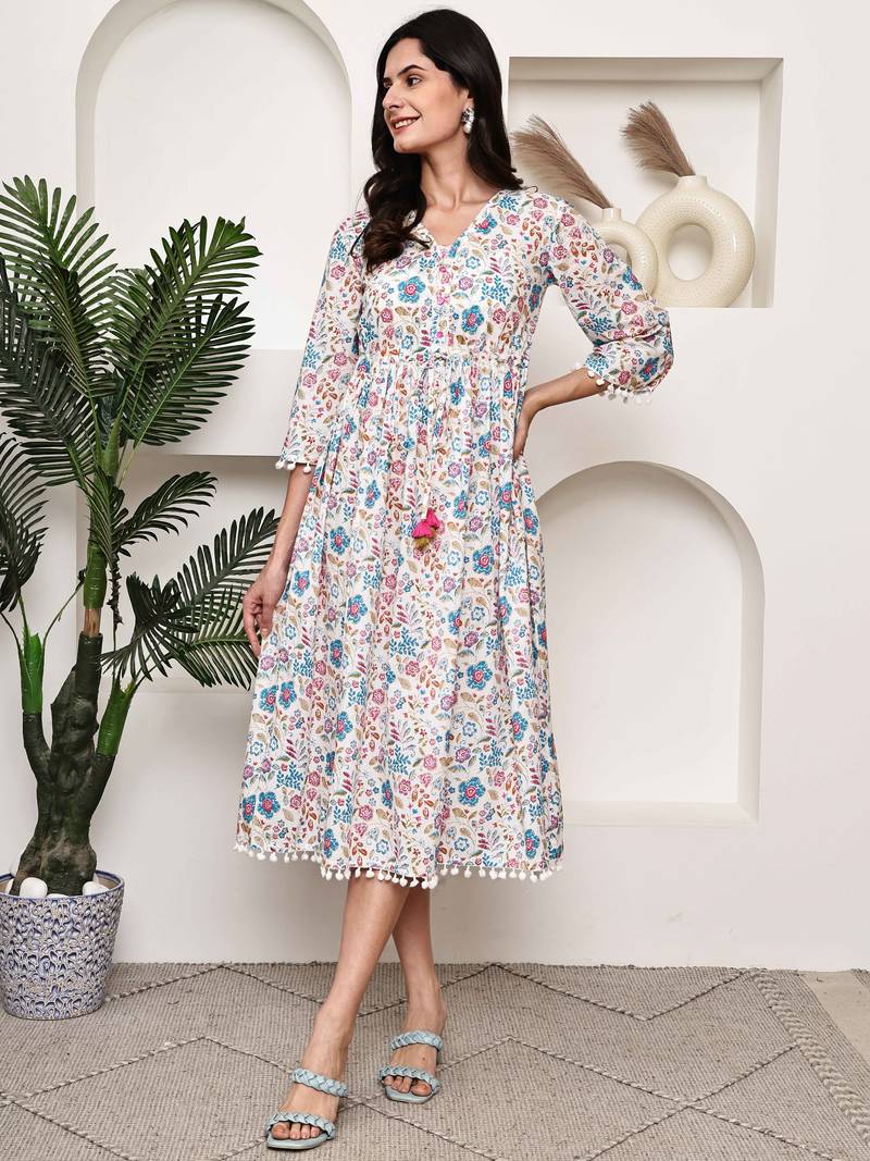 women's pure cotton jaipuri printed western dress