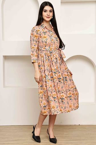 women's pure cotton jaipuri printed western dress