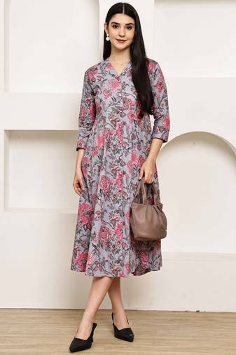 women's pure cotton jaipuri printed western dress