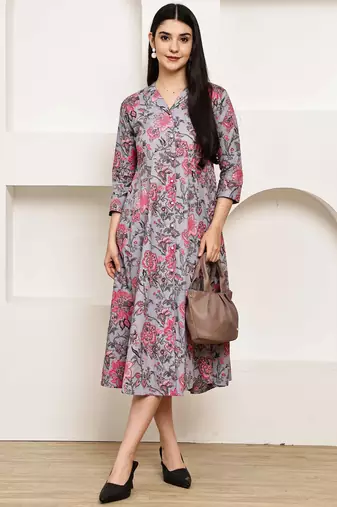 women's pure cotton jaipuri printed western dress