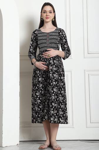 women's cotton jaipuri printed maternity gown with zipper