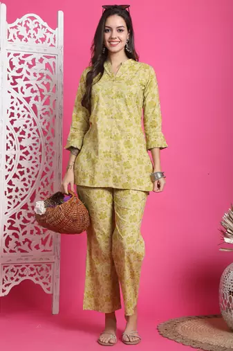 women's pure cotton foil printed co-ords