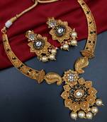 ​antique gold plated black & gold meenakari necklace set with pearl drops.