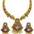 ​antique gold plated blue & gold meenakari necklace set with pearl drops.
