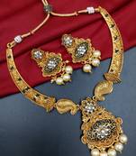 ​antique gold plated black & gold meenakari necklace set with pearl drops.