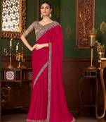 pink heavy chiffon silk blend saree with embroidery with unstitched blouse