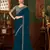 blue heavy chiffon silk blend saree with embroidery with unstitched blouse