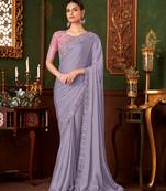 lavendor heavy chiffon silk blend saree with embroidery with unstitched blouse