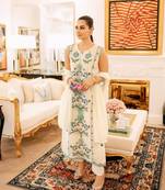 Ivory Sleeveless Georgette Kurti Pant Dupatta Set Embroidered Salwar Suit Festival Wear Dress