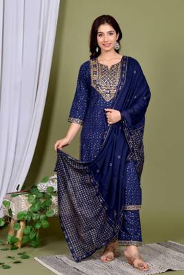 Blue embroidered Kurti Pant Set 1