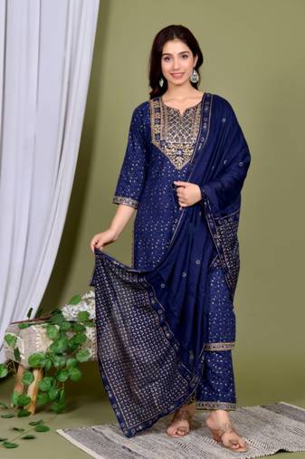 Blue embroidered Kurti Pant Set