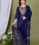 Blue embroidered Kurti Pant Set