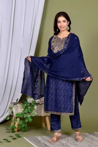Blue embroidered Kurti Pant Set