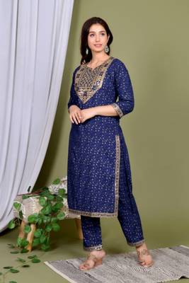Blue embroidered Kurti Pant Set 3