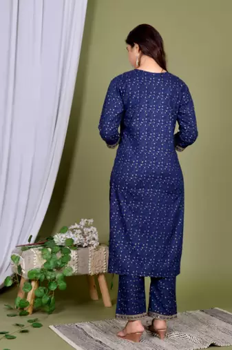 Blue embroidered Kurti Pant Set