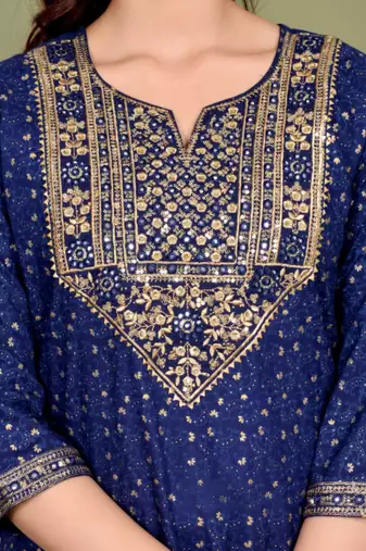 Blue embroidered Kurti Pant Set