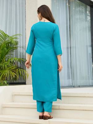 Women  Viscose Embroidery Work Straight Kurta Pant and Dupatta Set 4