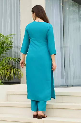 Women  Viscose Embroidery Work Straight Kurta Pant and Dupatta Set