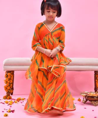 Orange printed chiffon sharara set 1