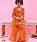 Orange printed chiffon sharara set