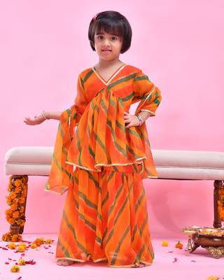 Orange printed chiffon sharara set 2