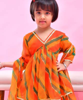 Orange printed chiffon sharara set 3
