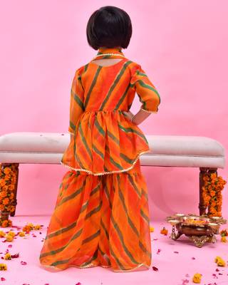Orange printed chiffon sharara set 4