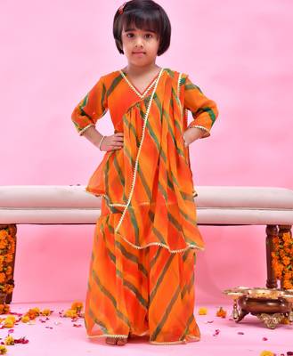 Orange printed chiffon sharara set 5