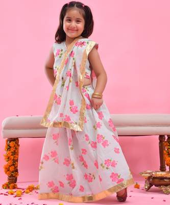 Green printed chanderi lehenga set 1