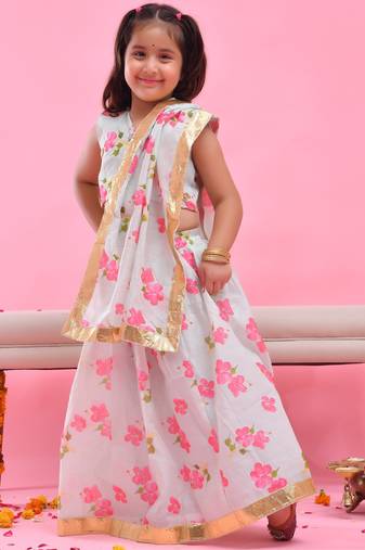 Green printed chanderi lehenga set