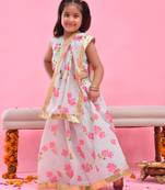 Green printed chanderi lehenga set