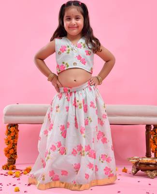 Green printed chanderi lehenga set 2