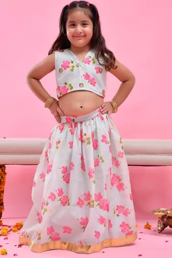 Green printed chanderi lehenga set