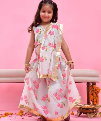 Green printed chanderi lehenga set 3