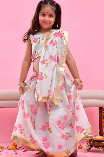 Green printed chanderi lehenga set