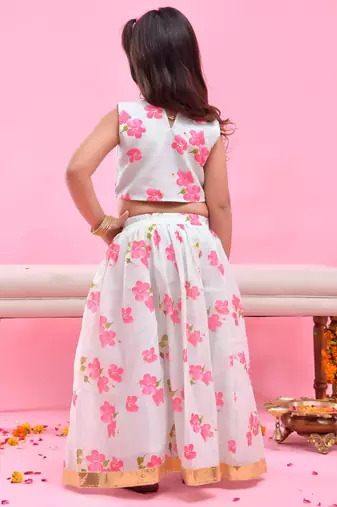 Green printed chanderi lehenga set