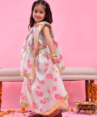 Green printed chanderi lehenga set 5