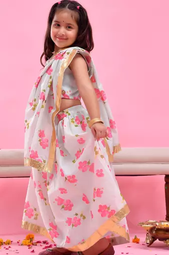 Green printed chanderi lehenga set