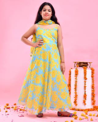Yellow printed chiffon anarkali 1