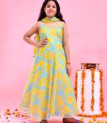 Yellow printed chiffon anarkali