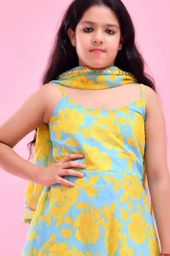 Yellow printed chiffon anarkali