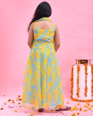 Yellow printed chiffon anarkali 4