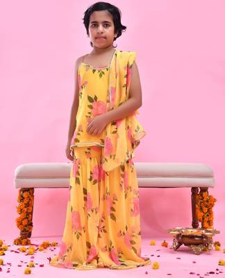 Yellow printed georgette sharara set 1